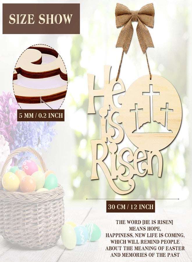 Yookeer لافتة يوكير الخشبية الدينية لعيد الفصح "قام المسيح"، مزينة بفيونكة من الخيش، مناسبة لتزيين جدران المنزل ونوافذه وأبوابه الأمامية، للاستخدام الداخلي والخارجي، كديكورات ربيعية ريفية، مقاس 12 بوصة. - Image 5